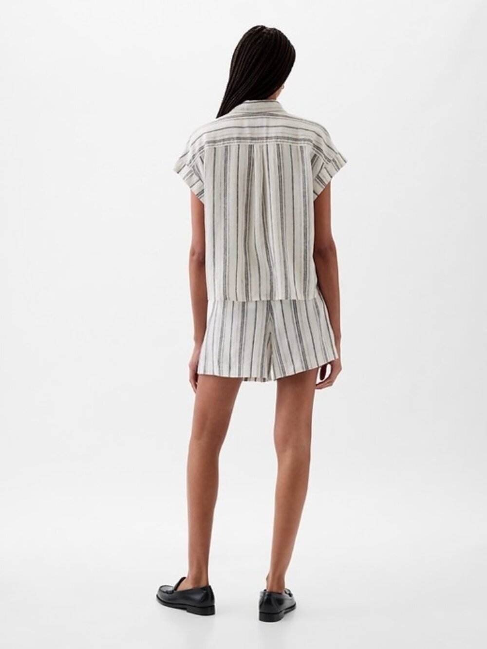 GAP NWT Linen-Blend Cropped Shirt in Natural Stripe size XS Petite - Picture 2 of 9